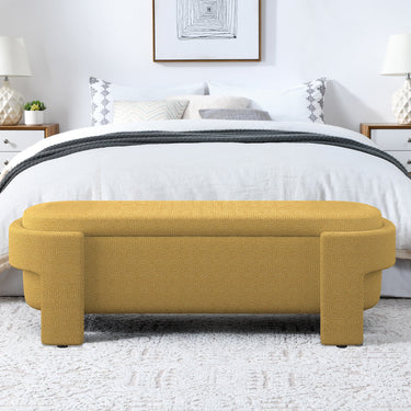 Linen Fabric Upholstered Bench with Large Storage Space